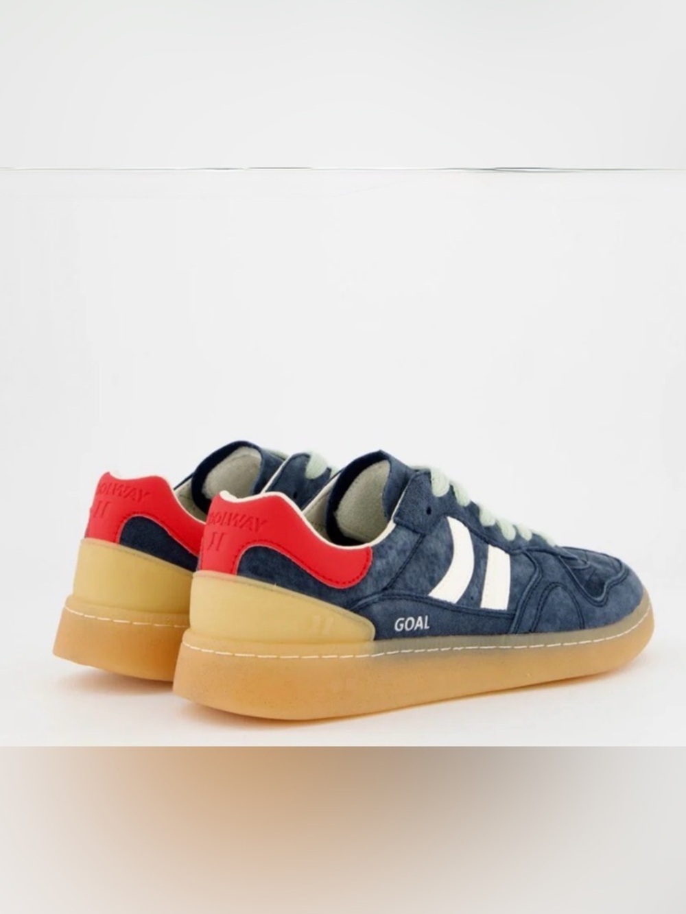 Men’s CoolWay Goal Sneakers  Navy Suede Sneakers with Red Heel Accent